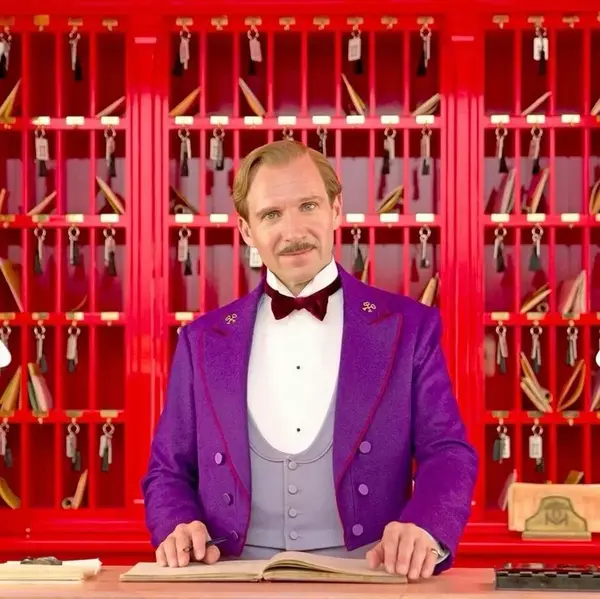 The Grand Budapest Hotel cast in pink uniforms